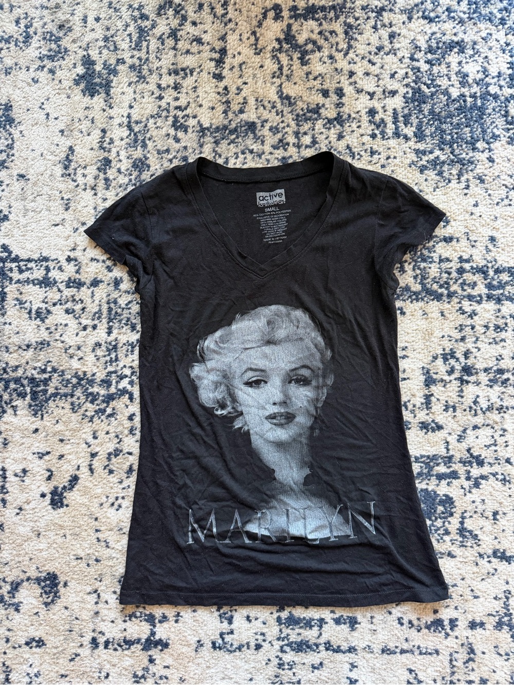 Active USA Black Marilyn Portrait V-Neck Tee